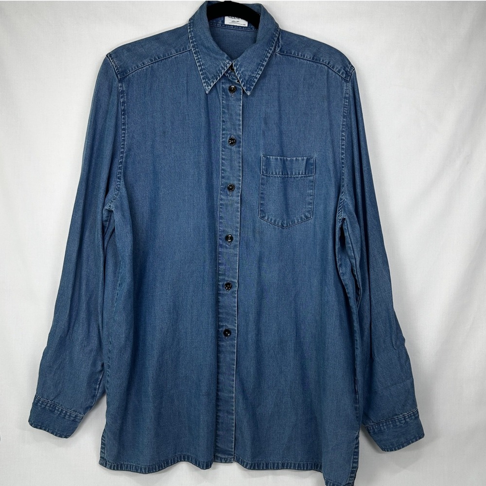 Nadine H. Tencel Lyocell Denim Long Sleeve Button Down Shirt 40 L